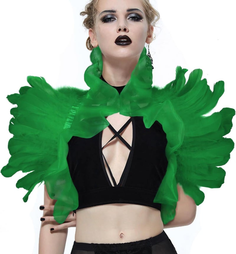 UQJE Victorian Natural Feather Shawl Shrug Shoulder Wrap Gothic Collar Costume Accessories - Image 1